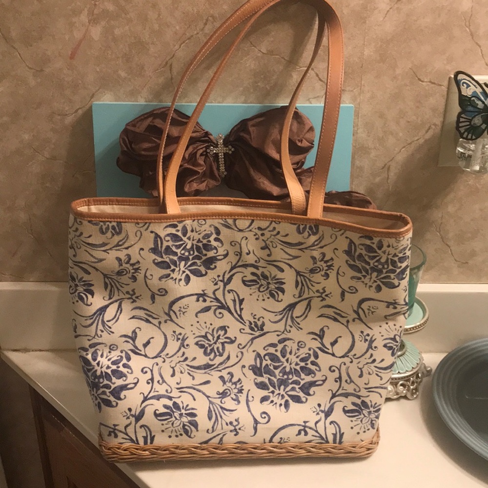 Ralph Lauren shoulder tote with wicker bottom